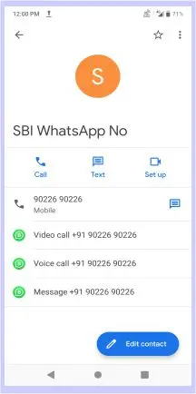 add sbi whatsapp number to your phone