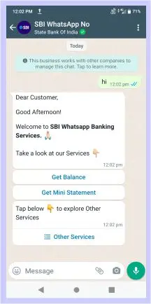 sbi whatsapp service