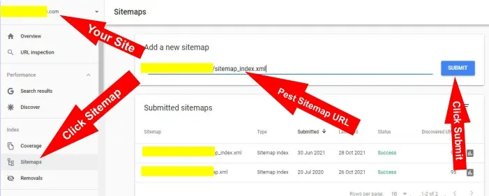 Search Console sitemap submit
