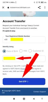 account transfer with mobile otp